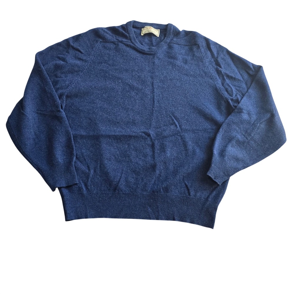Vintage Alan Paine Mens Large 44 Pure Lambswool Sweater Blue Made Great Britain